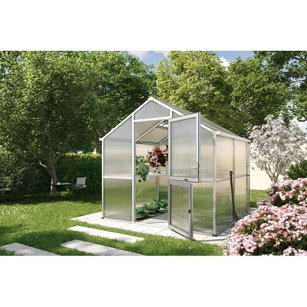 Zahradní skleník KGT Iris II 2,2 x 2,3 m, šedá hliník