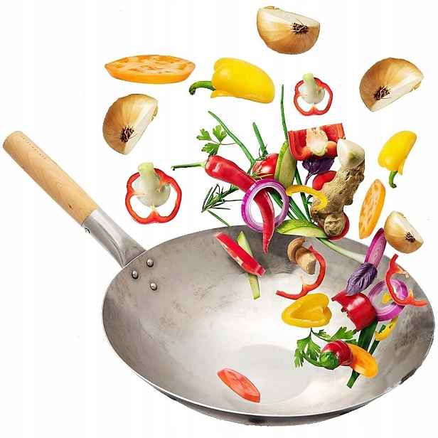 Pánev Wok Ručně Kovaná Ocel Uhlíková Ploché Dno 12 palců 31 cm Proorient
