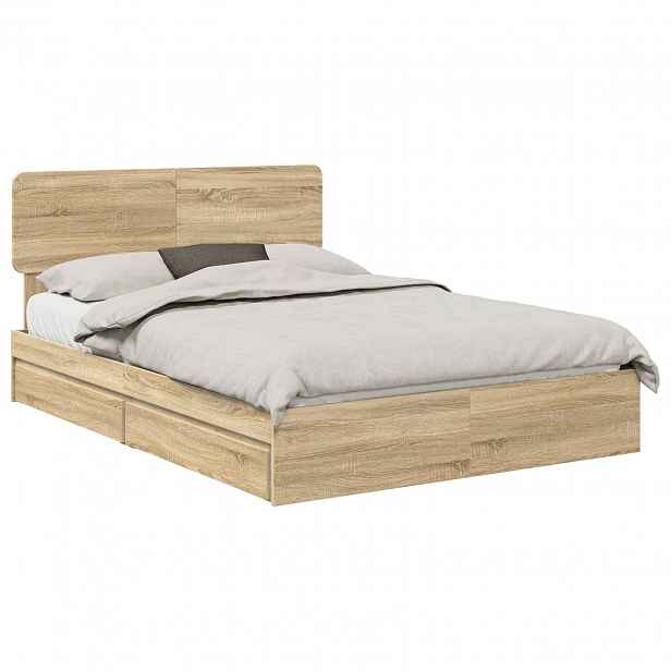 vidaXL Postel s úložným prostorem se zásuvkou Sonoma dub 140 x 200 cm
