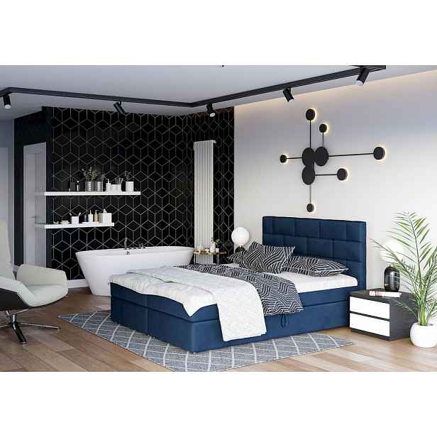 Boxspringová postel s úložným prostorem WALLY - 200x200, modrá