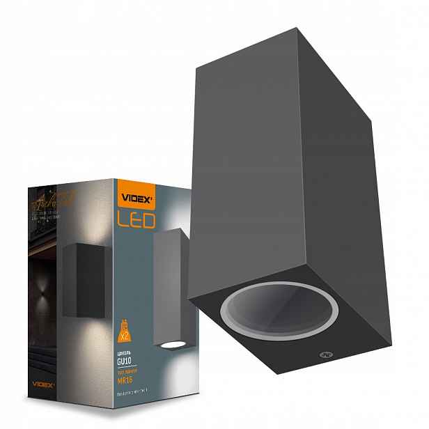 Dvoustranná fasádní lampa Videx 2xGU10 Aron Gray hliníková