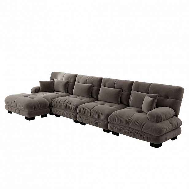 Modfu MODULÁRNÍ rohová pohovka z chenilu 406x145x81 cm hnědá s pohyblivým otomanem, variabilním uspořádáním