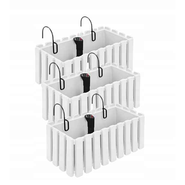 3x Závěsný květináč na balkon, plot DDEF400W Bílý
