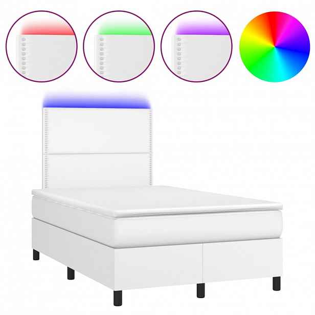 vidaXL Box spring postel s matrací a LED bílá 120x200 cm umělá kůže