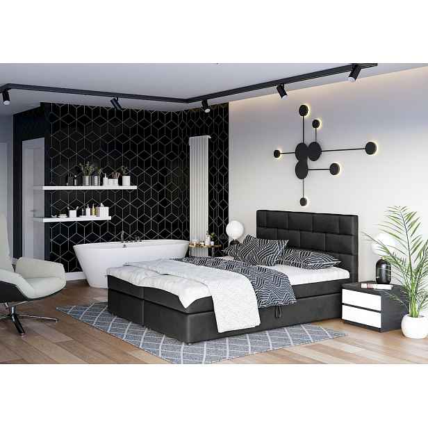 Boxspringová postel s úložným prostorem WALLY - 200x200, černá