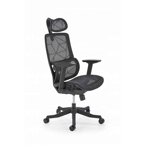 Ergonomická síťovaná otočná židle Osvaldo Halmar černá s opěrkou hlavy
