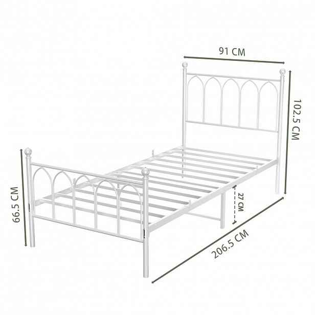 STILVORA KOVOVÁ POSTEL 90/200 cm s úložným prostorem pod postelí, postel pro mládež s roštem, bílá
