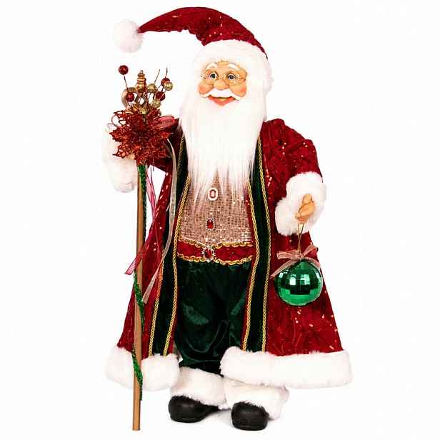Vánoční Mikuláš 60 cm elegantní figurka s hůlkou, dekorace na Vánoce