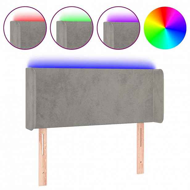 vidaXL Čelo postele s LED světle šedé 103 x 16 x 78/88 cm samet