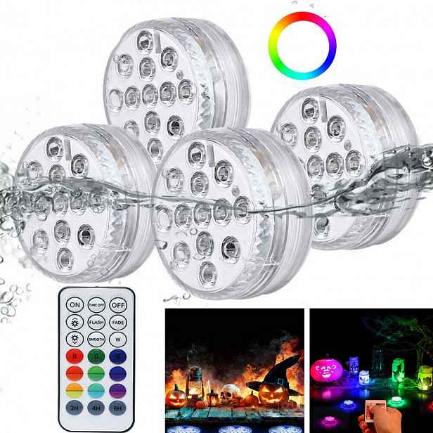 4ks Lampička Do Bazénu Podvodní Led Osvětlení Voděodolná S Dálkovým Ovládáním