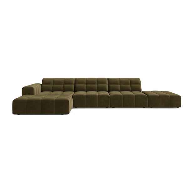 Khaki sametová rohová pohovka (levý roh/s lenoškou) Chicago – Cosmopolitan Design