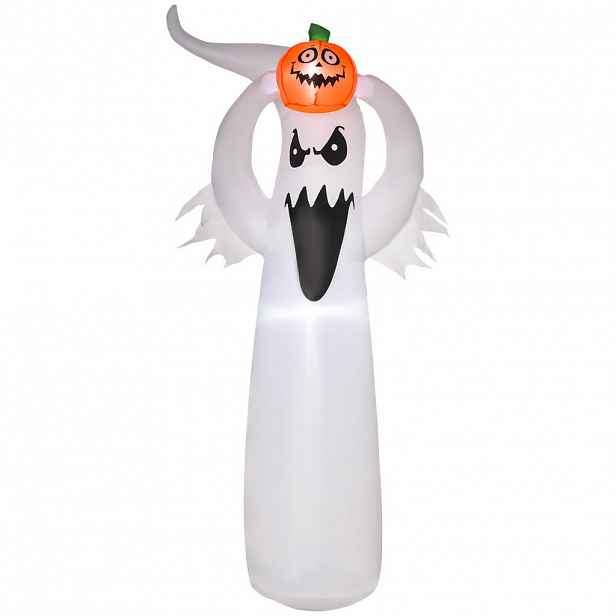 HOMCOM HALLOWEENSKÝ NAFUKOVACÍ DUCH, bílý + oranžový, polyester
