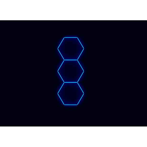 Kompletní Led hexagonové svítidlo modré, rozměr 3 elementy 97 x 246 cm