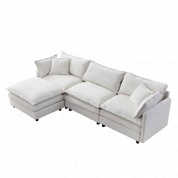 Modfu ROHOVÁ pohovka z žinylky 267x154x85 cm béžová, 3místná s taburetem, modulární uspořádání a pohodlné sezení