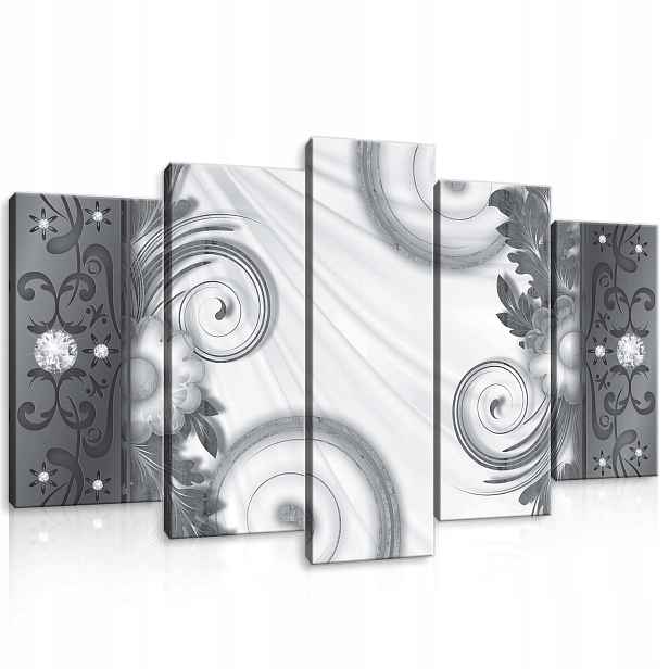 Obraz 100x60 modulární triptych šedý bílý ornament dekor elegance