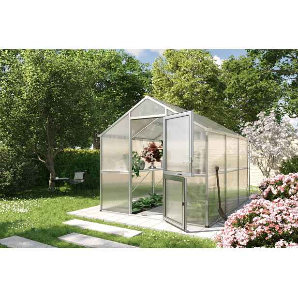 Zahradní skleník KGT Iris III 3,2 x 2,3 m, šedá hliník