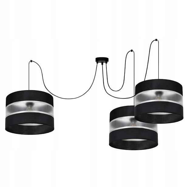 Závěsná Lampa Lustr Spider Stínidlo Pruhy 30 CM Černá Stříbrná Pavouk Led