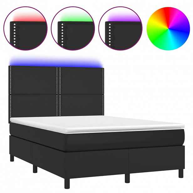 vidaXL Box spring postel s matrací a LED černá 140 x 190 cm umělá kůže