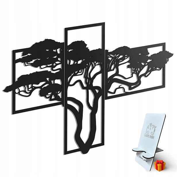 Dřevěný 3D obraz Panely Savannah Strom v loftu Nástěnná Dekorace Dárek