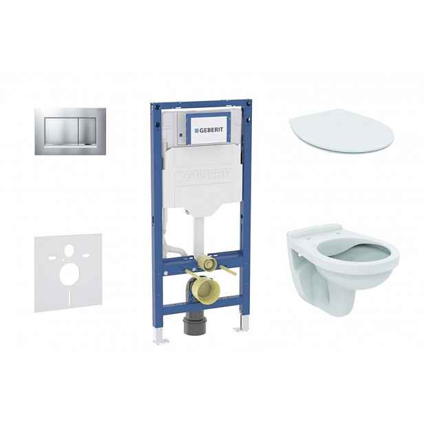 Geberit Duofix - Set předstěnové instalace, klozetu Alpha a sedátka softclose, tlačítko Sigma20, matný chrom/chrom SANI11CD2106