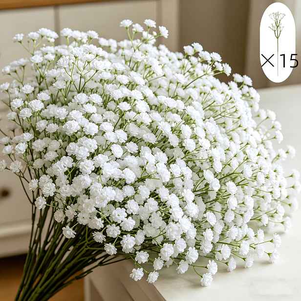 TEMU 15 svazků 450 umělých květů gypsophila, bílá umělá kytice hortenzie, vhodné pro svatební a narozeninové dekorace, svěží dekorace obývacího