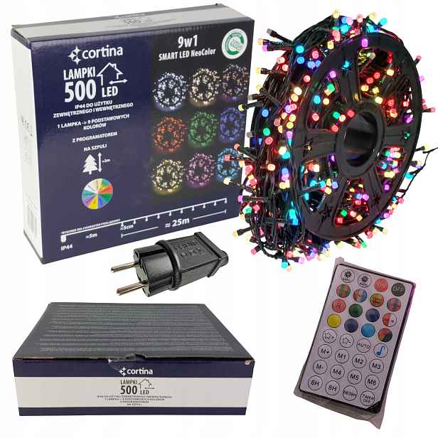 Vánoční Osvětlení Na Stromeček 500 Led Venkovní IP44 9 Barev 9V1 Vánoční Programátor