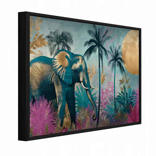 Wallarena ZARÁMOVANÉ obrazy Slon džungle Barevné 150x100 cm