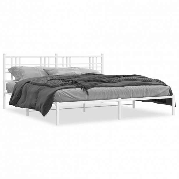 vidaXL Kovový rám postele s čelem bílý 183 x 213 cm