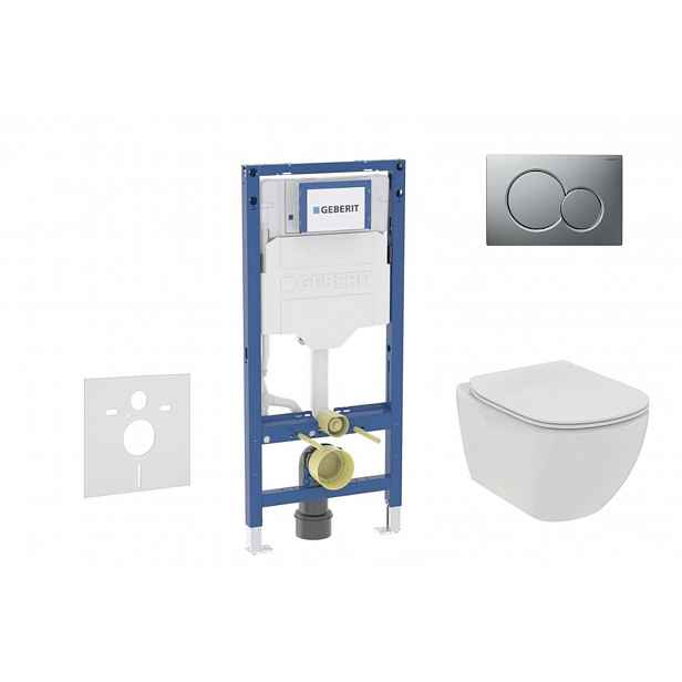 Geberit Duofix - Set předstěnové instalace, klozetu Tesi a sedátka softclose, tlačítko Sigma01, matný chrom SANI11CD2110