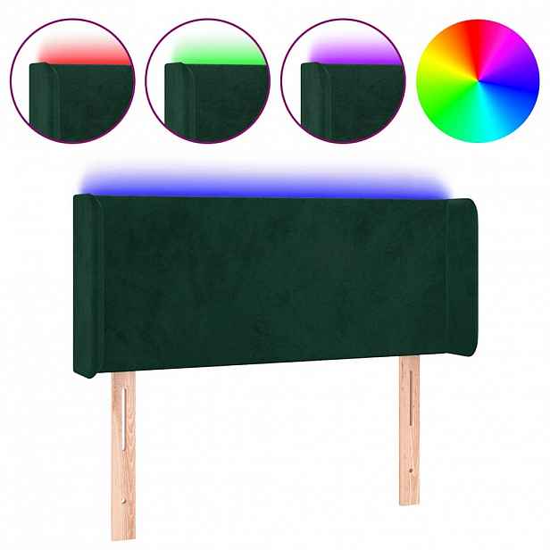 vidaXL Čelo postele s LED tmavě zelené 103 x 16 x 78/88 cm samet