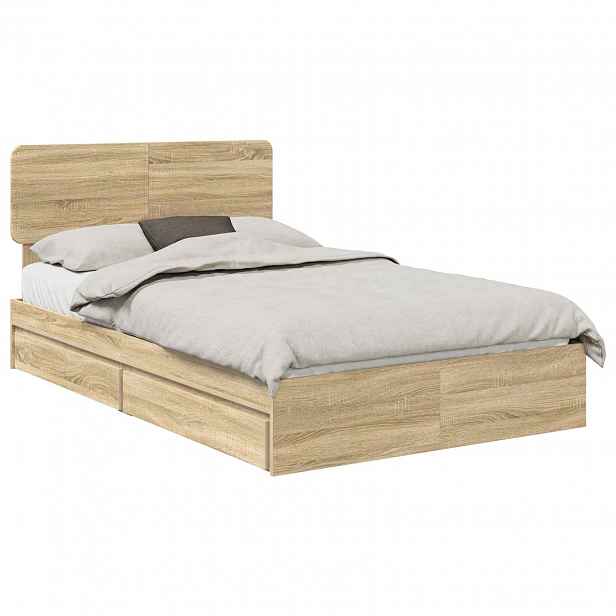 vidaXL Postel s úložným prostorem se zásuvkou Sonoma dub 135 x 190 cm