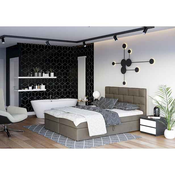 Boxspringová postel s úložným prostorem WALLY - 200x200, hnědá