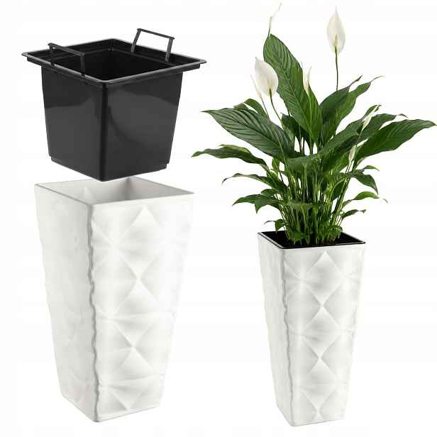 Květináč Zahradní S Vkladem Na Květiny Velká Vysoká Terasa 75 cm Bílý