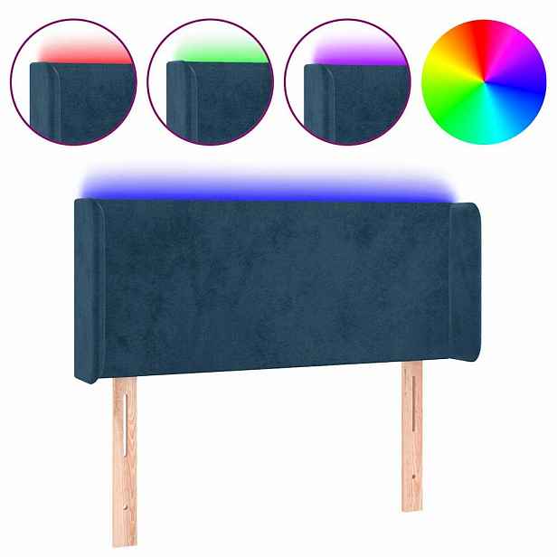vidaXL Čelo postele s LED tmavě modré 103 x 16 x 78/88 cm samet