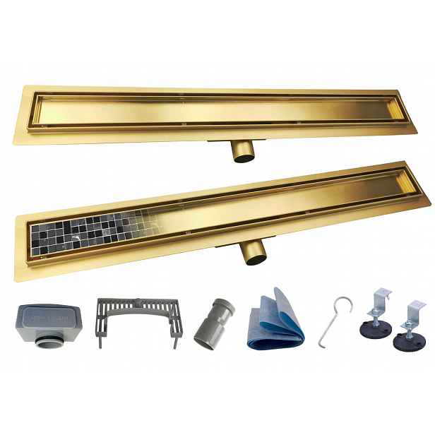X-home Lineární Odtok 60 cm 2v1 Pod desku Zlatý Gold Pvd Nízký Sifon 54 mm