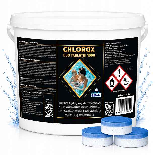Chlorox Duo Tablety 100g Dezinfekce bazénové vody 3kg Chlor Bazén Eban