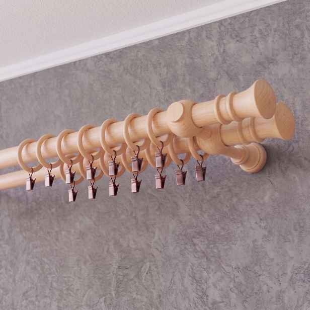 Dřevěná garnýž Ø 28 mm více rozměrů LAURA WALL FIX borovice dvouřadá Mybesthome Rozměr: 360 cm (180 cm + 180 cm)