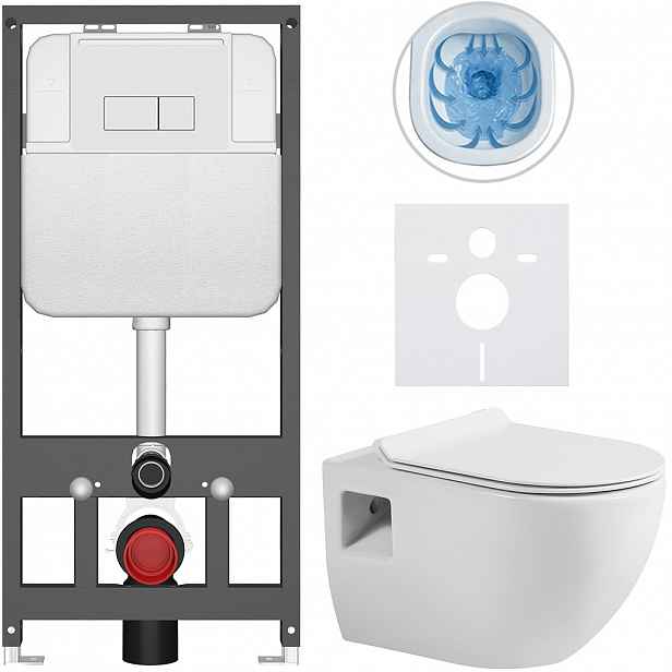 Kompletní WC set Basic/Dure - bílá lesklá - WC tlačítko Modulo/Bílá - závěsné - předstěnová instalace - 51x35 cm