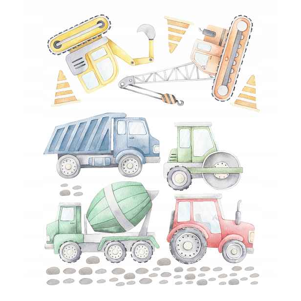 Samolepky staveniště Bagr válec traktor A5XL