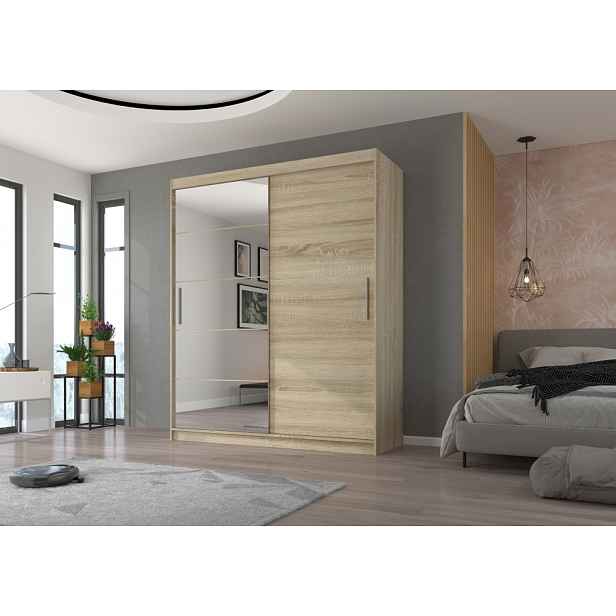 Šatní skříň se zrcadlem 180 cm HAMLIA - dub sonoma