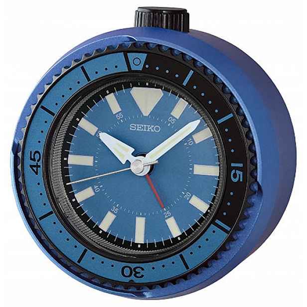 Střední Kulatý Modrý Budík Seiko QHE207E Alarm Tichý Mechanismus 9,7 cm