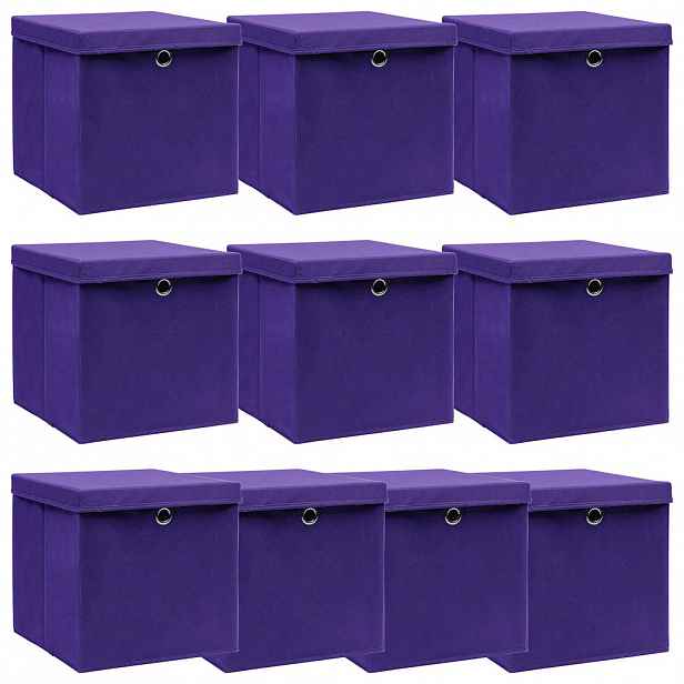 vidaXL Úložné boxy s víky 10 ks fialové 32 x 32 x 32 cm textil