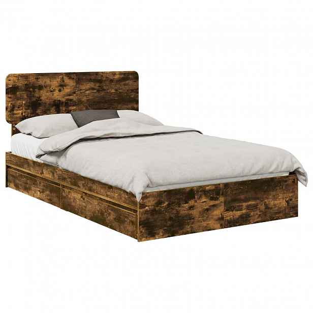 vidaXL Postel s úložným prostorem Kouřový dub 135 x 190 cm
