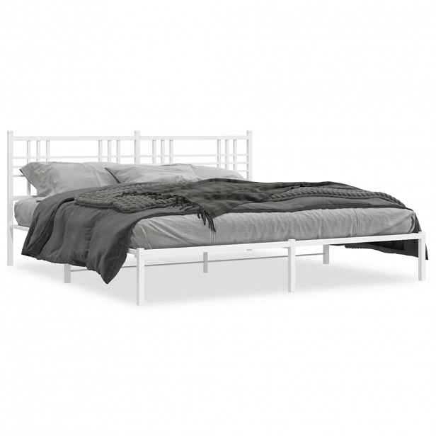 vidaXL Kovový rám postele s čelem bílý 200 x 200 cm