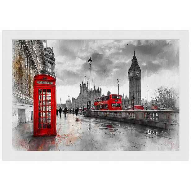 Plakát Rámeček Dřevo Londýn Big Ben Telefonní Budka Bus 60x40