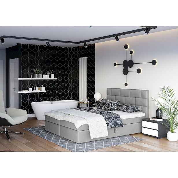 Boxspringová postel s úložným prostorem WALLY - 200x200, šedá