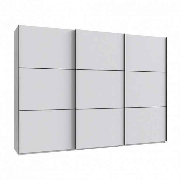 luma-home SKŘÍŇ S POSUVNÝMI DVEŘMI, 3dveřová, šířka 300 cm, výška 216 cm, hloubka 65 cm, bílá, včetně kompletního vybavení / 22016