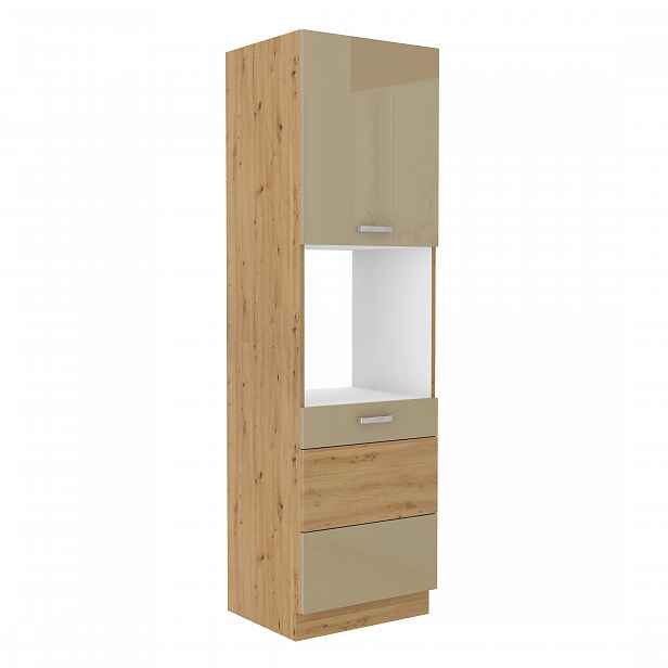 MEADOW, skříňka vysoká na vestavnou troubu 60 DP-210 2F, korpus: dub artisan, dvířka: cappuccino les