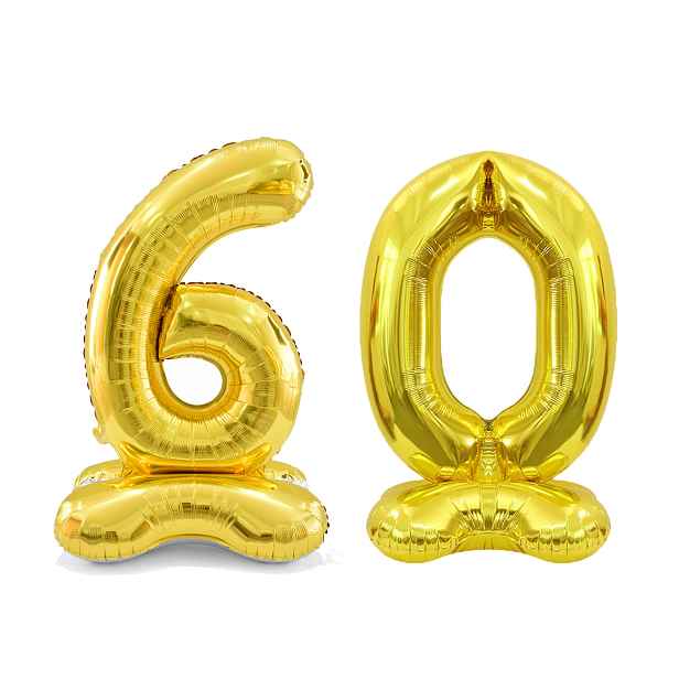 TEMU Obrovský stojící zlatý balónek s číslem 60, vhodný pro oslavu 60. narozenin, výročí, balónková dekorace na Vánoce, Halloween, Nový rok