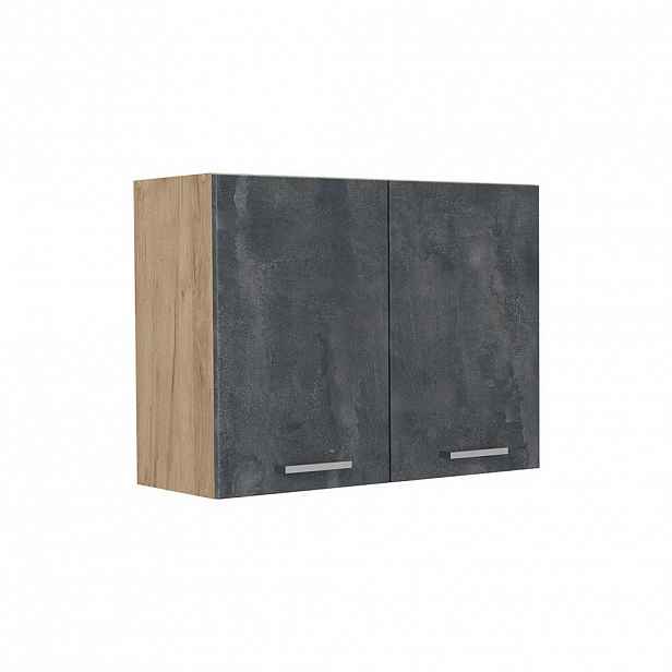 Vicco SKLENĚNÁ KUCHYŇSKÁ SKŘÍŇKA R-Line, Černý beton/Zlatý mocný dub, 80 cm